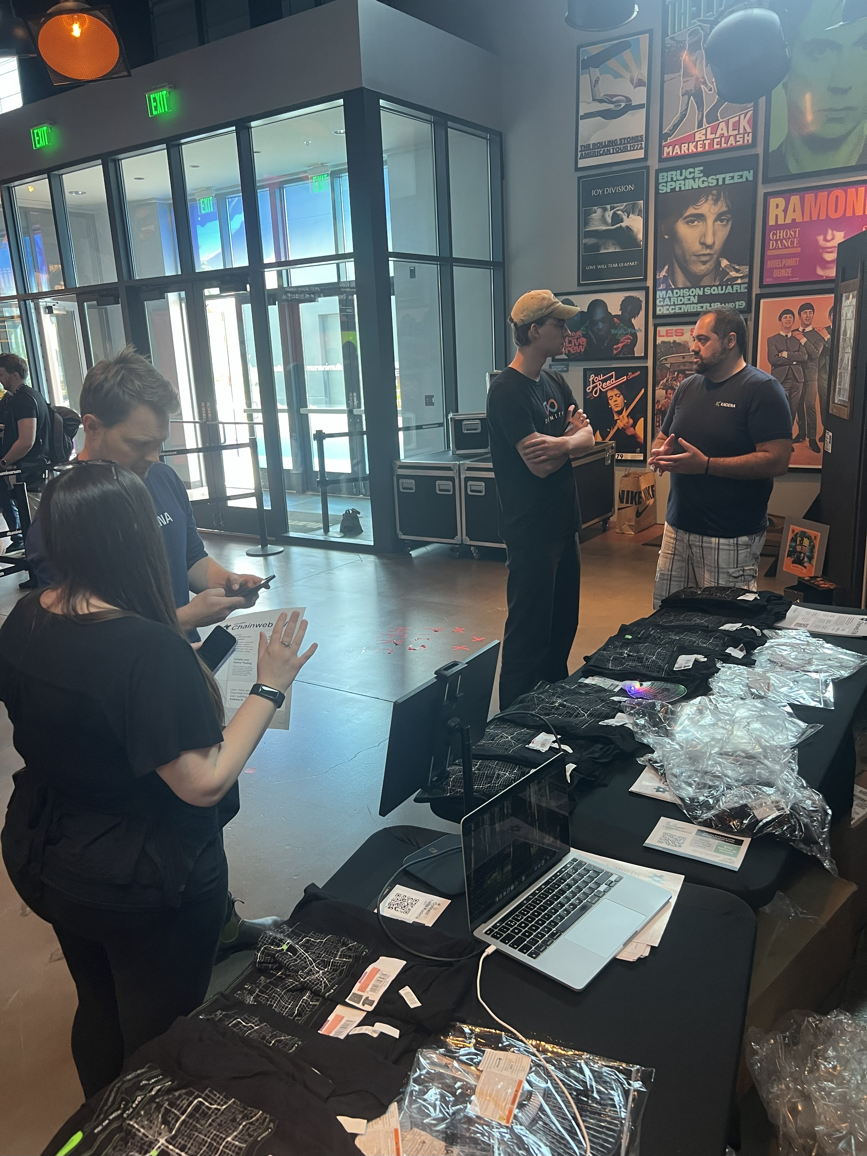 Booth setup with developer merchandise
